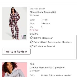 Victoria's Secret Plaid Pajama Set in Red and White